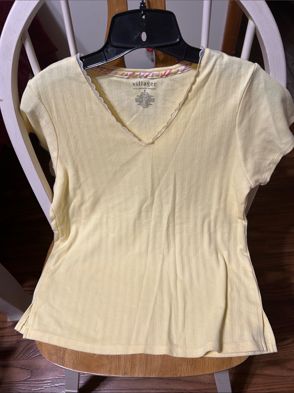 Villager Pale Yellow Short-Sleeve V-Neck Ribbed Top